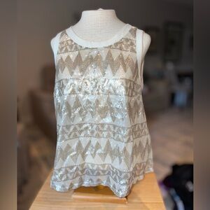 ASTR NWT Gold Sequin Chevron Tank Top Beige Cream Sleeveless Blouse Large